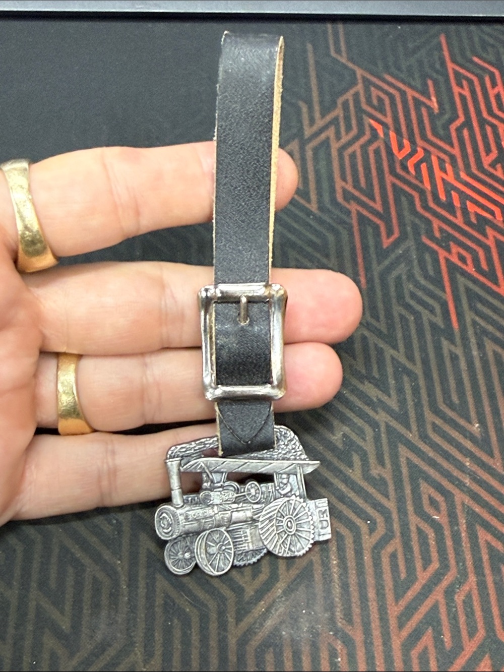 Vintage Geo J.I. Case Steam Tractor Farm Equipment Watch Fob & Strap
